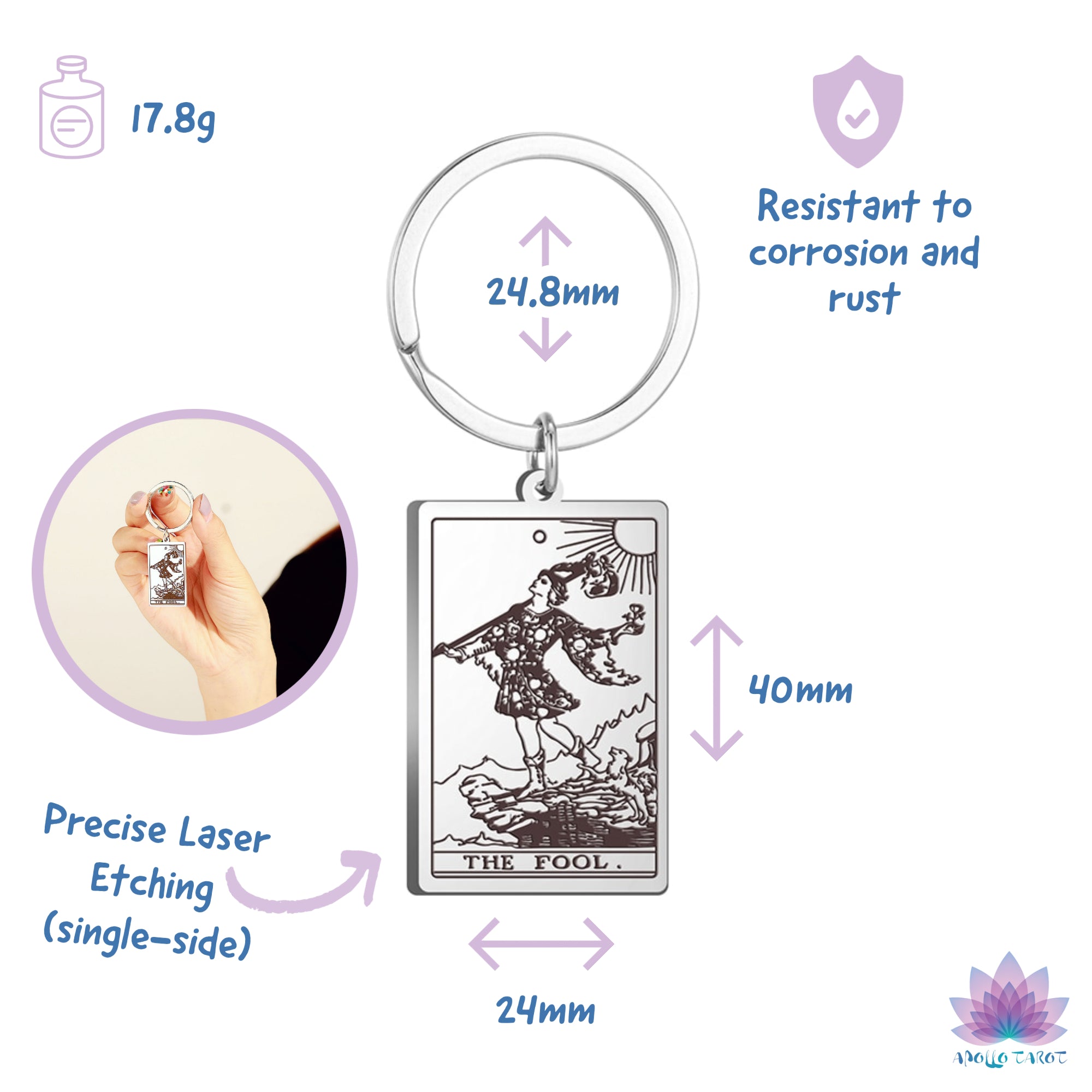 Tarot Card Keychain Measures & Features | Apollo Tarot Shop