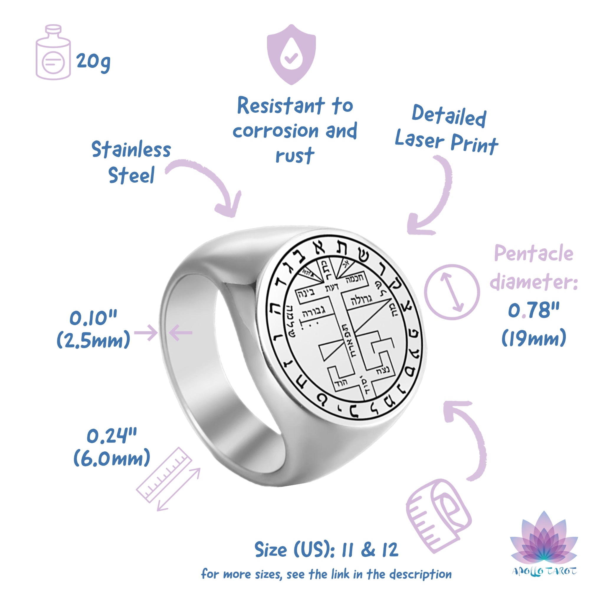 Key Of Solomon Pentacle Rings Sizes 11 & 12 | Apollo Tarot Shop