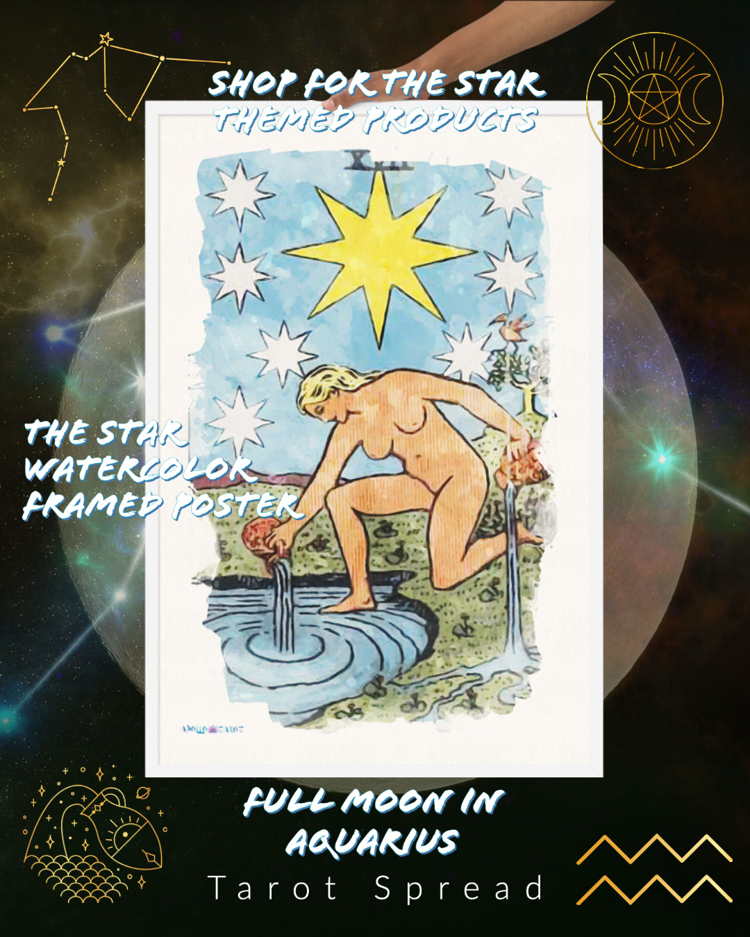 Watercolor Of The Star Tarot Card Framed Poster | Apollo Tarot Shop