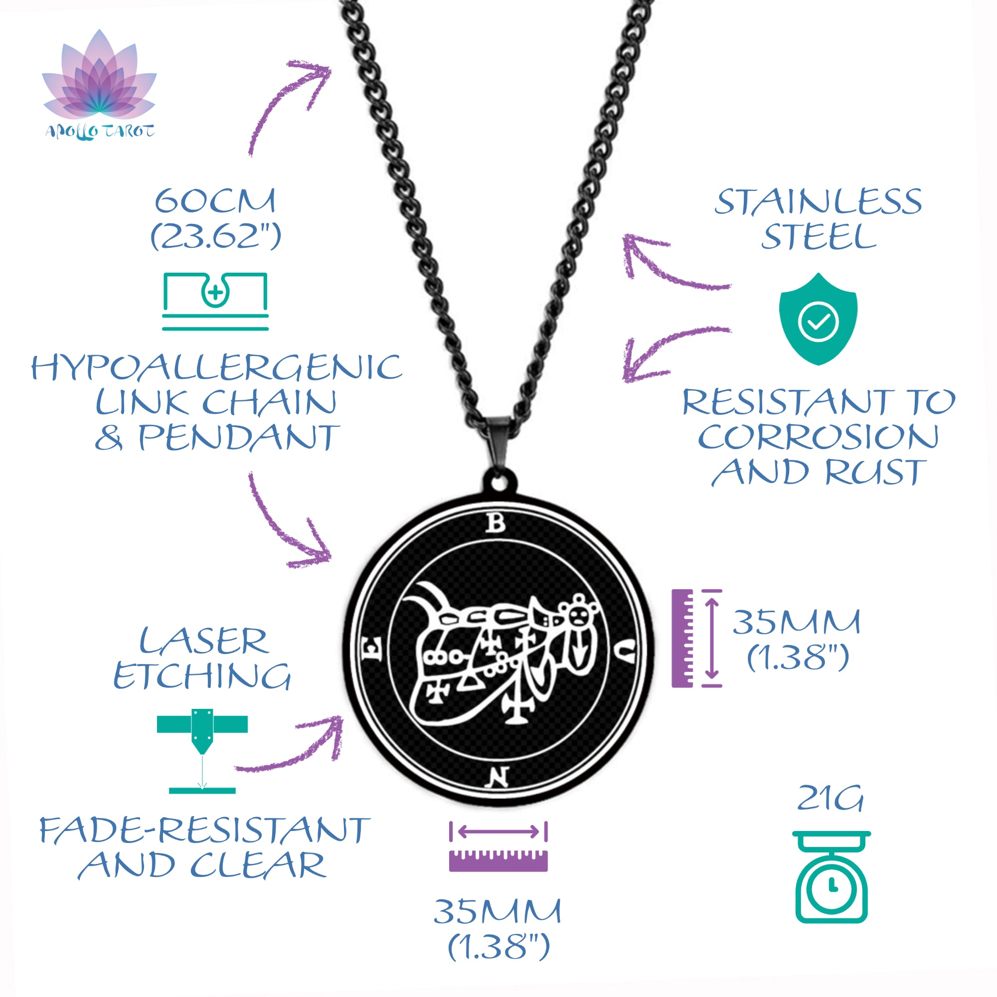 Goetia Lemegeton Sigil Necklace Measures And Feats | Apollo Tarot Jewelry Shop