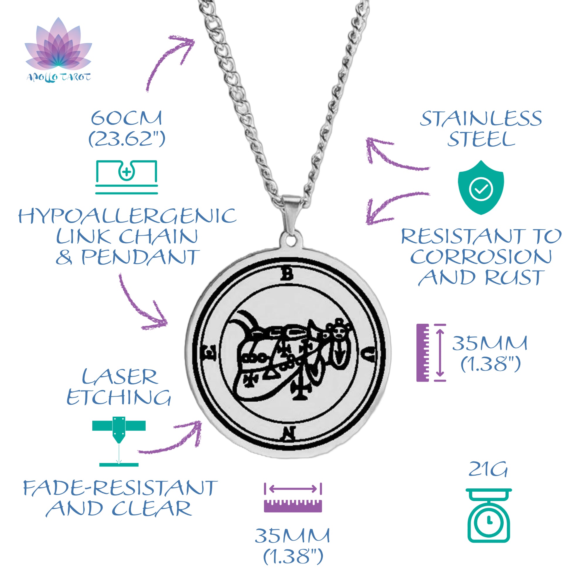 Silver Goetia 72 Demons Sigil Necklace | Apollo Tarot Jewelry Shop