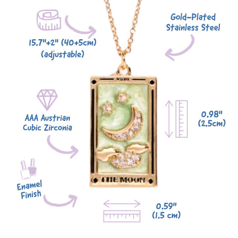 Enamel Zircon Gold-Plated The Moon Tarot Card Necklace | Apollo Tarot Shop