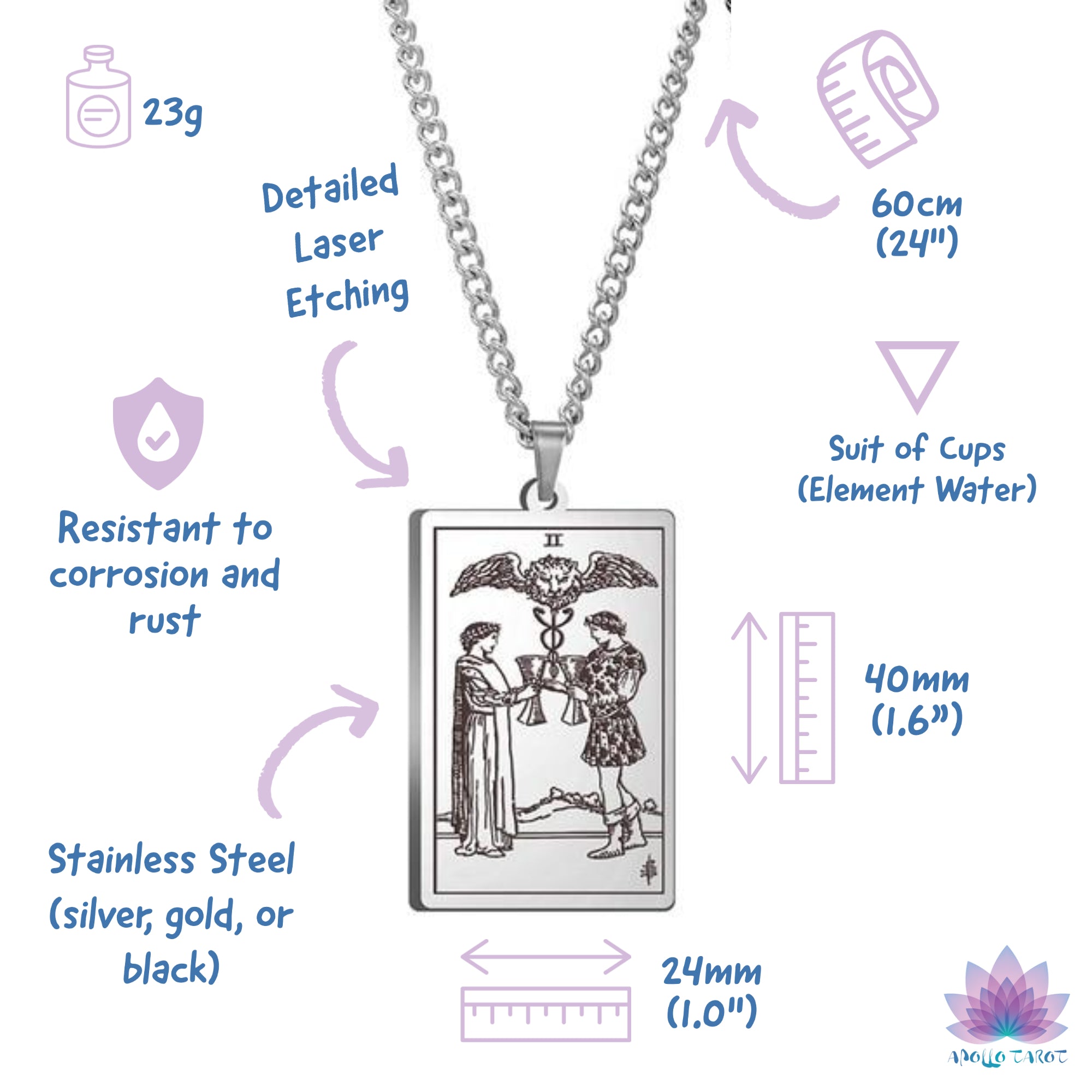 Tarot Card Necklace | Suit Of Cups Pendants | Apollo Tarot Shop
