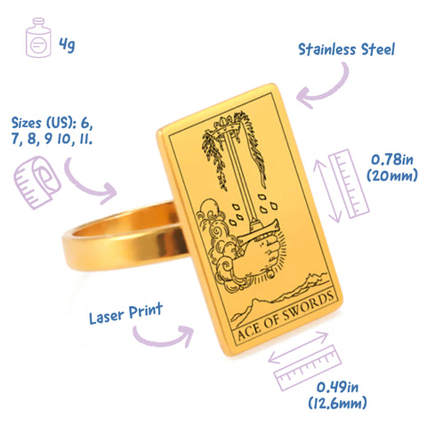 Gold Tarot Ring of The Suit of Swords Rider-Waite-Smith Cards | Apollo Tarot