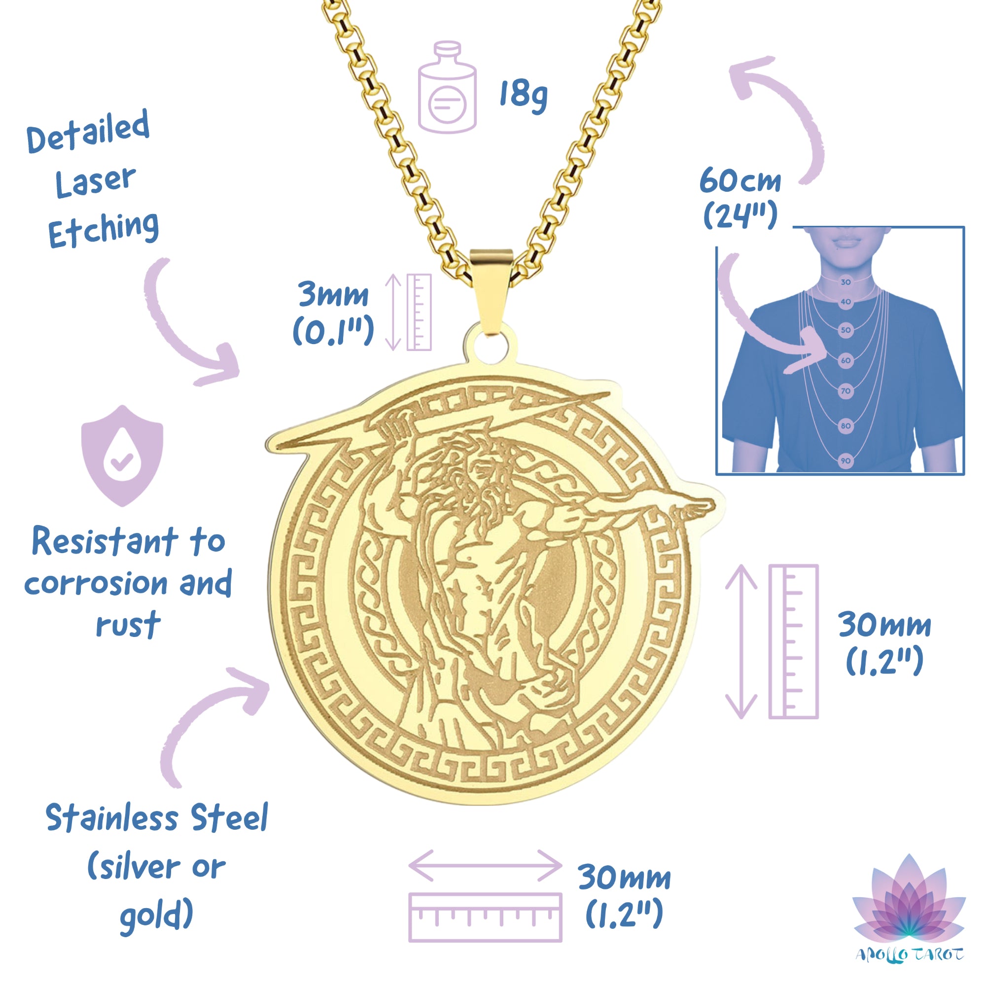 Zeus Necklace Measures | Apollo Tarot Jewelry Shop