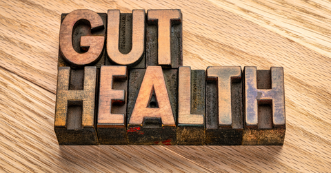 wooden letters spelling "gut health"