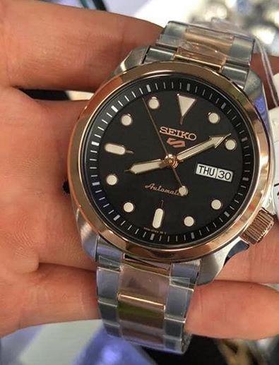 Seiko 5 Sports 100M Automatic Men's Watch Black Dial 2 Tone Rose Gold –  Diligence1International