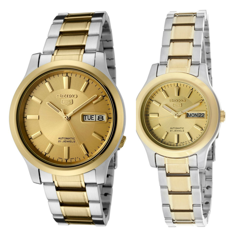 Seiko 5 Classic Gold Dial Couple's 2 tone Gold Plated Stainless Steel –  Diligence1International