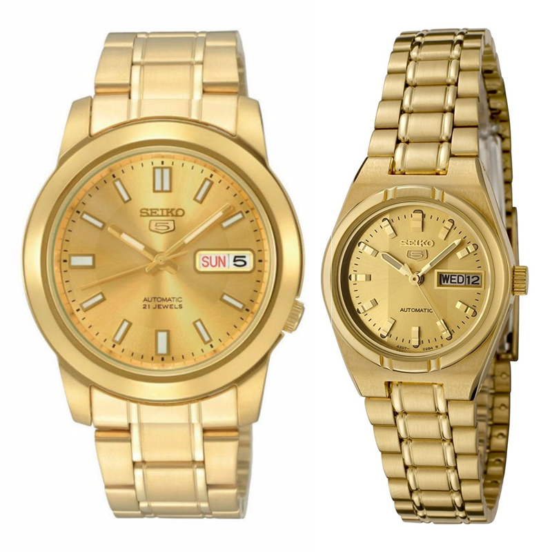 Seiko 5 Classic Gold Dial Couple's Gold Plated Stainless Steel Watch S –  Diligence1International