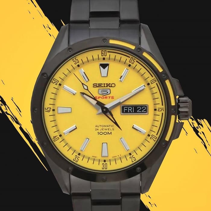 Seiko 5 Sports 100M Men's Yellow Dial Black PVD Stainless Strap Watch –  Diligence1International