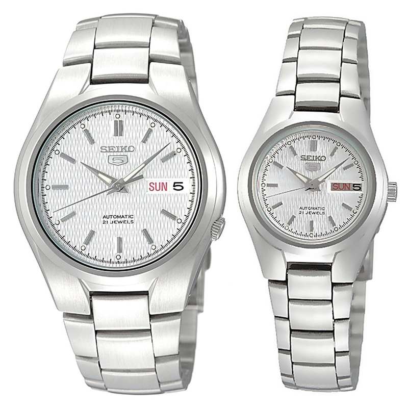 Seiko 5 Classic Silver Dial Couple's Stainless Steel Watch Set SNK601K –  Diligence1International