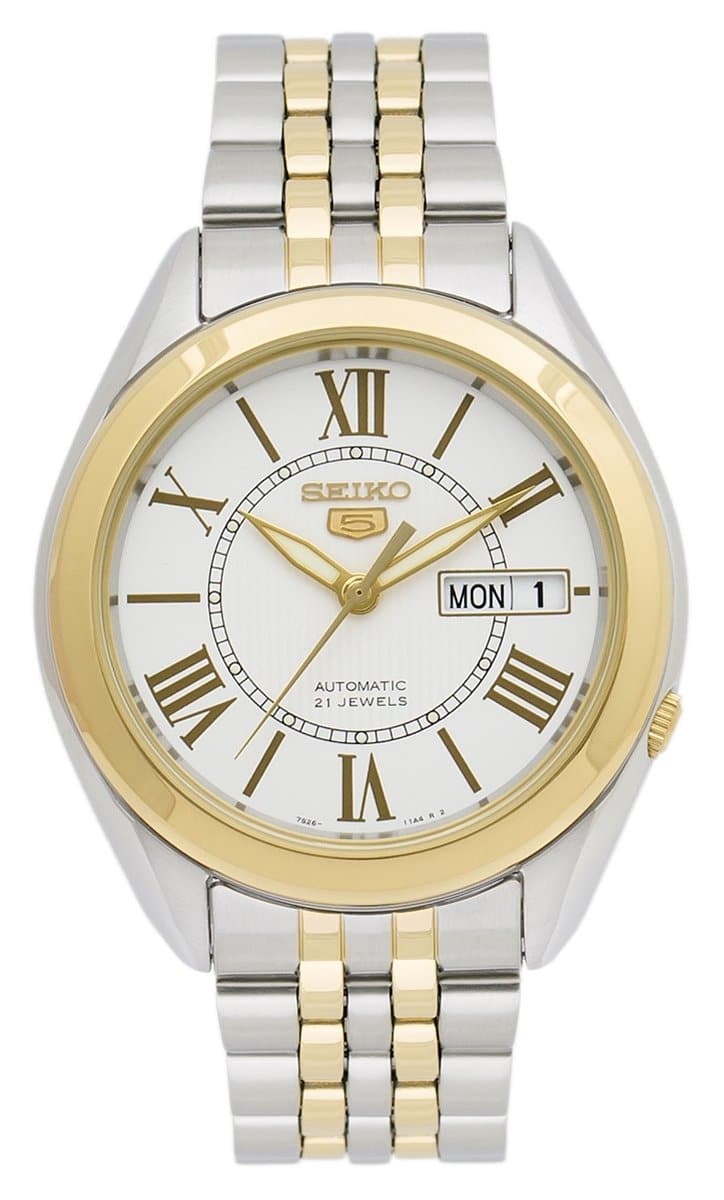 Seiko 5 Classic Men's Size Silver Dial 2 Tone Gold Plated Stainless St –  Diligence1International