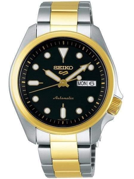 Seiko 5 Sports 100M Automatic Men's Watch Black Dial 2 Tone Gold Plate –  Diligence1International