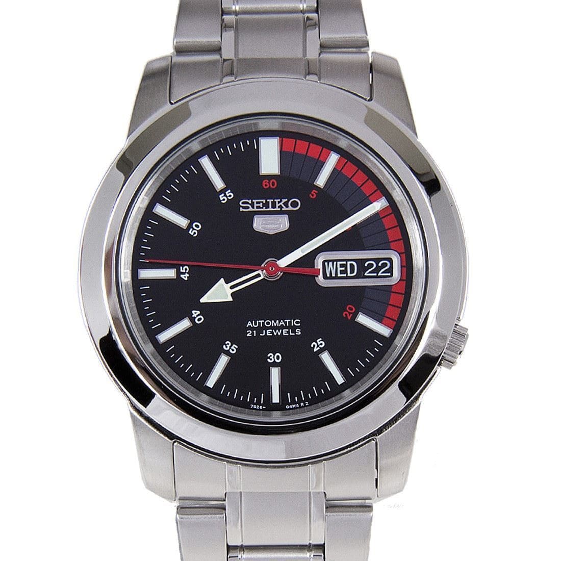 Seiko 5 Classic Black Dial with Red Bar Couple's Stainless Steel Watch –  Diligence1International