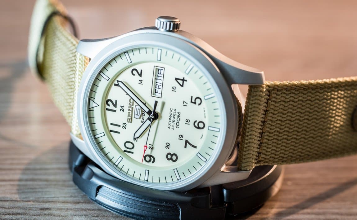 Seiko 5 Sports Military 100M Automatic Men's Watch Creme Tan Canvas Ny –  Diligence1International