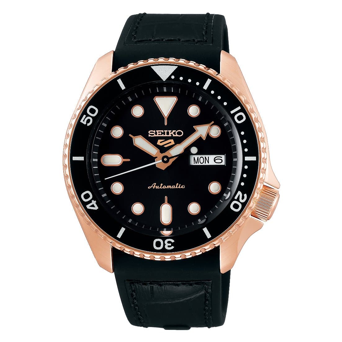 Seiko 5 Sports 100M Automatic Men's Leather Strap Watch Black Bezel Di –  Diligence1International