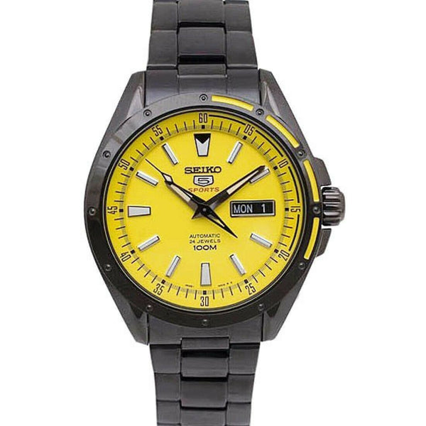 Seiko 5 Sports 100M Men's Yellow Dial Black PVD Stainless Strap Watch –  Diligence1International