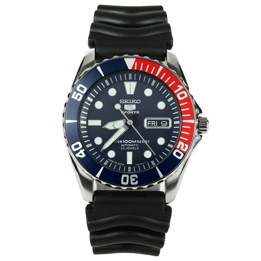 Seiko 5 Sports Japan Made Pepsi Sea Urchin Automatic Watch Rubber Strap  SNZF15J2 - Diligence1International