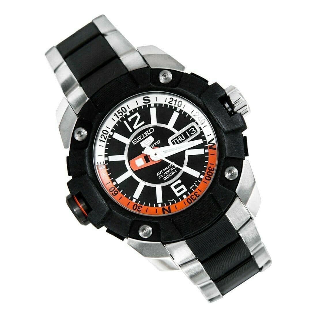 Seiko 5 Sports Pro Diver's Black Dial Orange and White Two Tone Watch –  Diligence1International