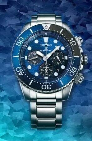 Seiko Save The Ocean Great White Shark Solar Chrono Blue Dial Watch SS –  Diligence1International