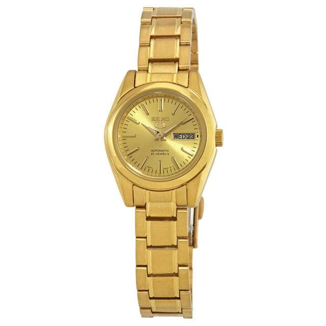 Seiko 5 Classic Ladies Size Gold Dial Gold Plated Stainless Steel Stra –  Diligence1International
