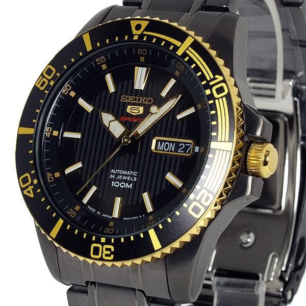 Seiko 5 Sports Japan Made 100M Black Ion Plated Automatic Men's Watch –  Diligence1International