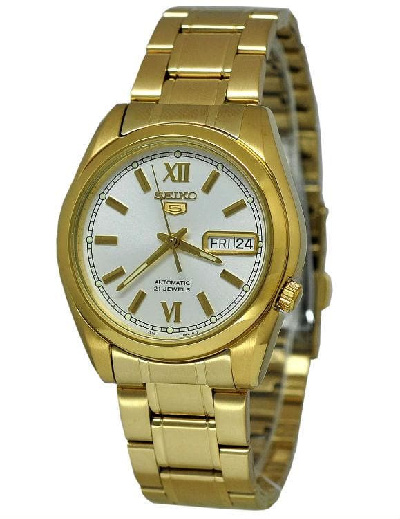 Seiko 5 Classic Men's Size White Dial Gold Plated Stainless Steel Stra –  Diligence1International