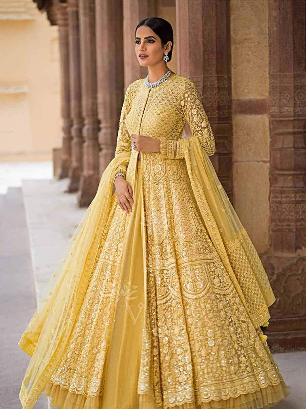 Yellow Net Indo Western Dress - 2018 