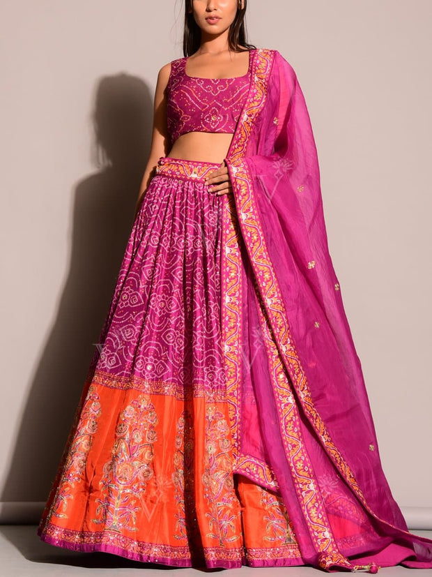 Buy Purple Bandhani Printed Lehenga Set Online – Vasansi Jaipur