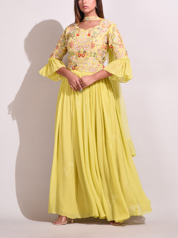 Yellow Georgette Gown