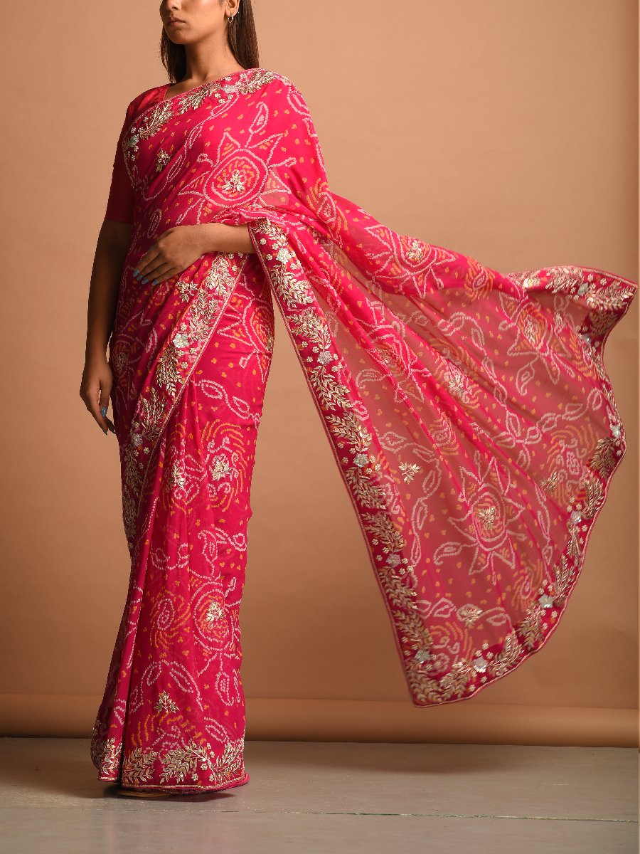Buy Pink Bandhani Gota Patti Saree Online – Vasansi Jaipur