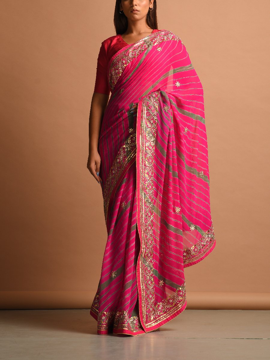 Buy Pink Leheriya Gota Patti Saree Online – Vasansi Jaipur