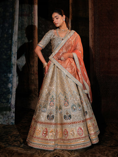 Buy Grey Ombre Silk Printed Lehenga Set Online – Vasansi Jaipur