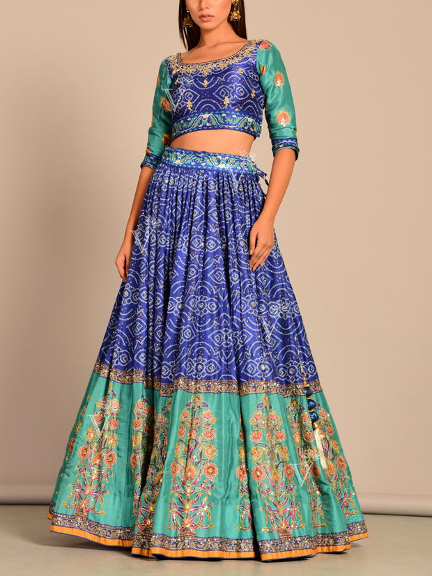 Buy Blue Bandhani Printed Lehenga Set Online – Vasansi Jaipur