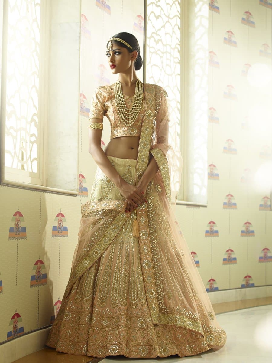 Beige Raw Silk Lehenga