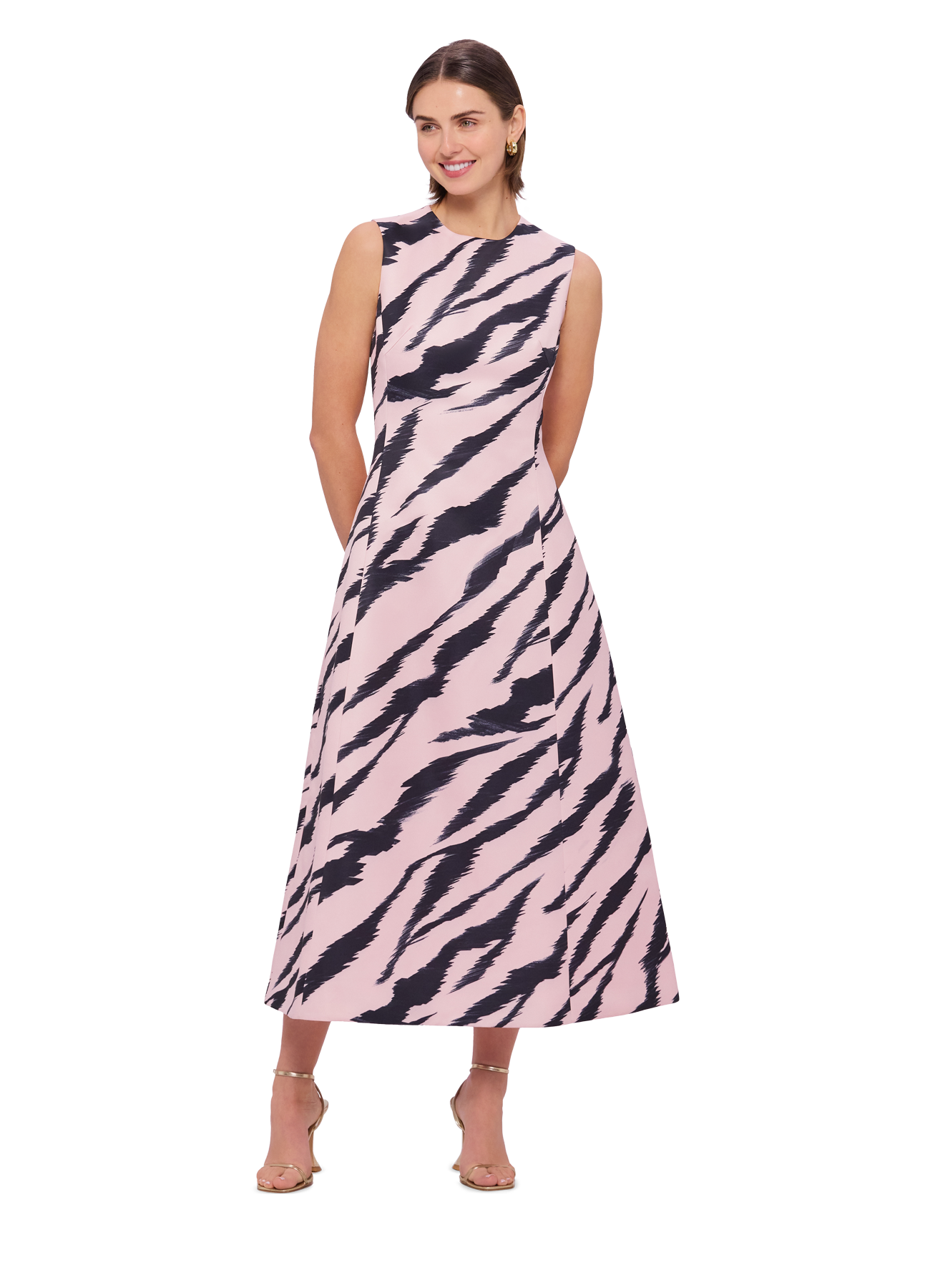 Cleo Sleeveless Midi Dress - Tiger Print in Pink