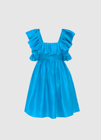Azure Silk Linen Tie Back Dress