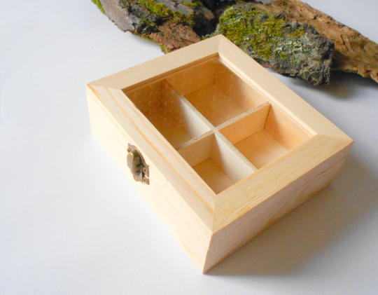 Plain Wooden Square Storage Box With Hinged Lid/ 4 Compartments / Tea Box  /jewellery Box /trinket /memory Box / Perfect for Decoupage/ -  Sweden