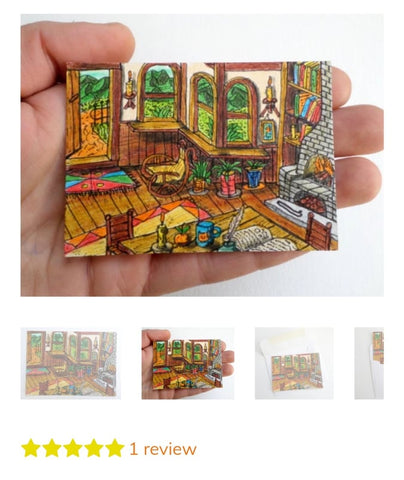 Art print photo-matte aceo card of a cottage house interior and a window view 'I love my house', 'Across the window' ACEO series