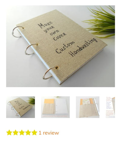 handmade refillable ring journal with linen fabric