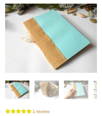 Fourth review- handmade notebook with burlap spine and twine cord binding