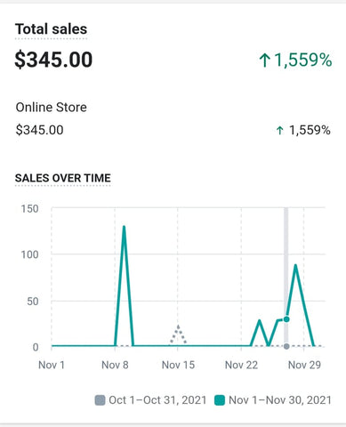 A total of $345 were the sales on ExiArts website in November 2021.