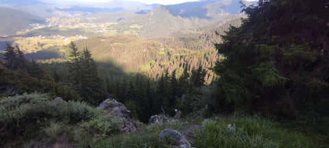 View from the top of a mountain ridge on the Gradishteto Thracian ancient fortress in Bulgaria 2022