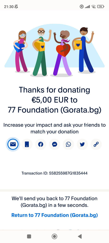 Exiarts donation of 5 euro for planting trees to the Foundation 77 in Bulgaria for April 2023
