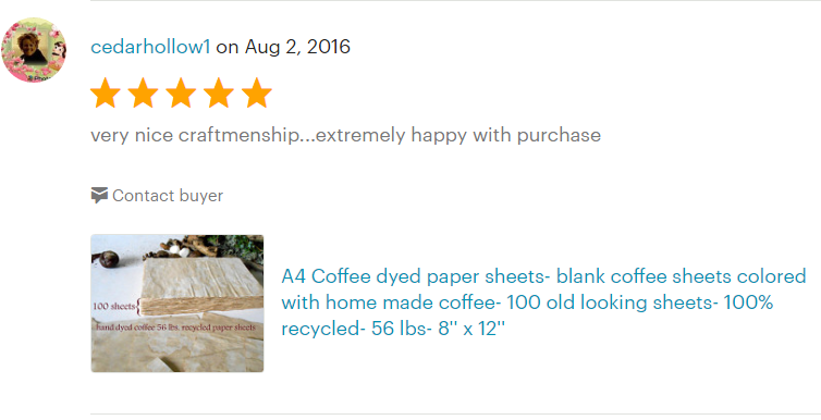 handmade product five-star review from my former ety store