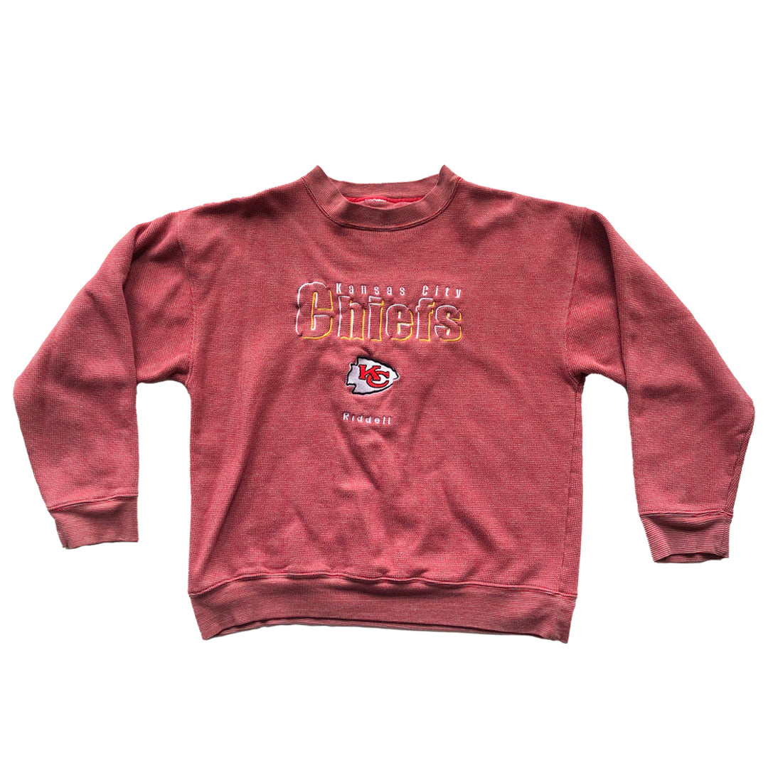 WESTSIDE STOREY VINTAGE | VINTAGE 90'S RUSTIC RED SPECKLE RIDDELL CHIEFS EMBROIDERED SWEATSHIRT