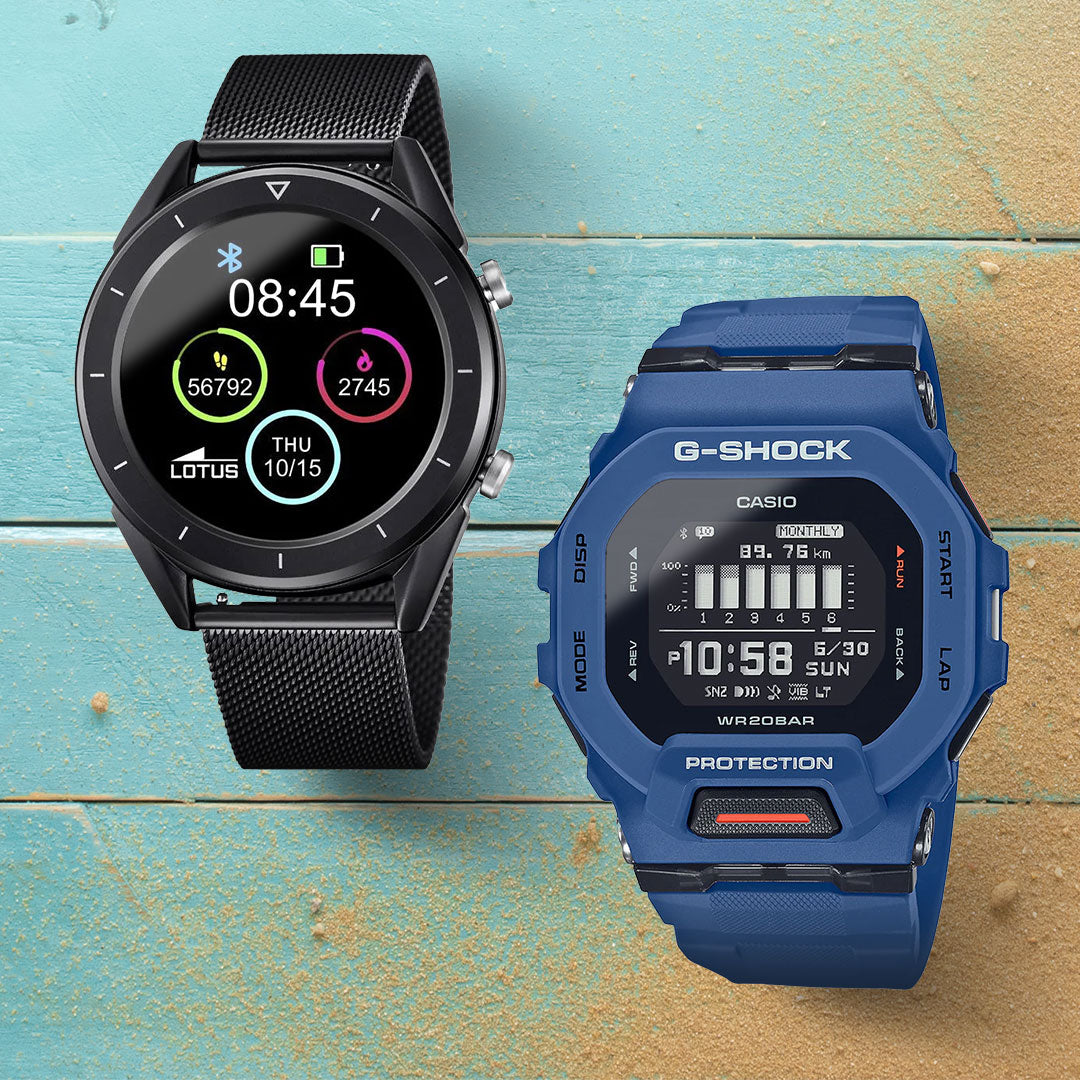 Left: Lotus Black Smartime Watch - £89.00. Right Casio G-Shock Men's Blue Watch - £119.00
