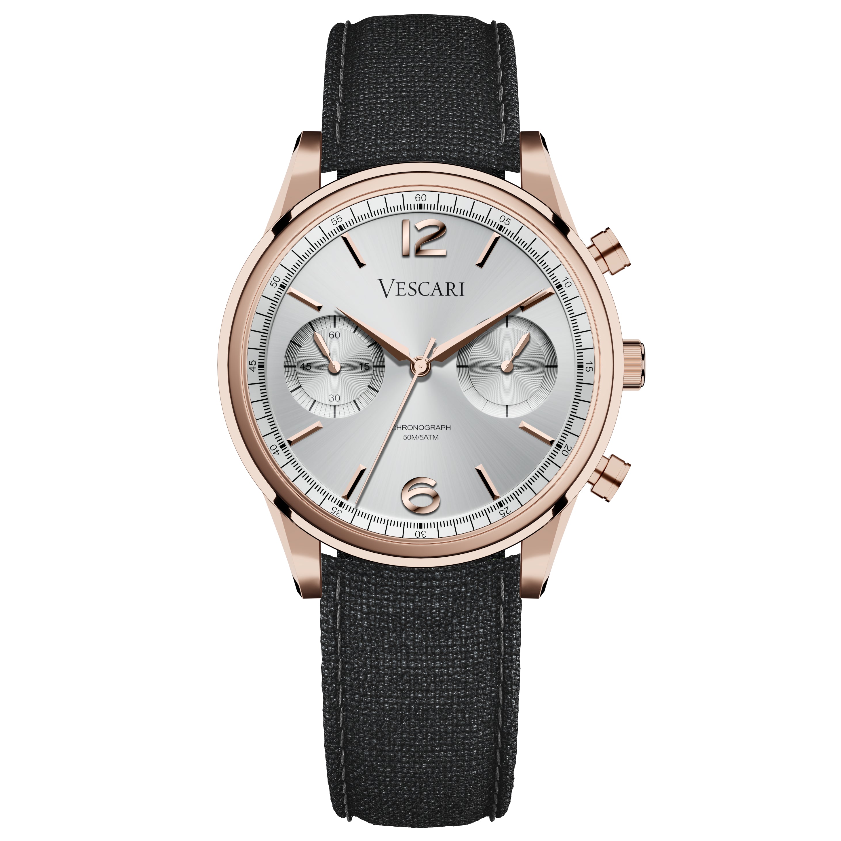 The Chestor Steel/Black - Brown Leather – Vescari Watch Co.