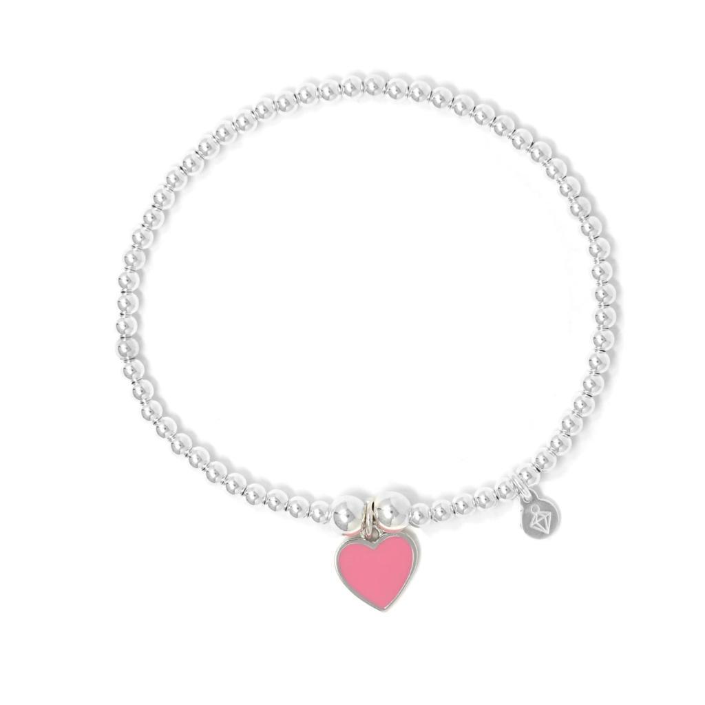 Sterling Silver - Pink Heart Charm Bracelet - SayItWithDiamonds.com
