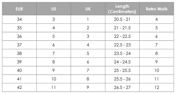 Size Guide – RetroWalk